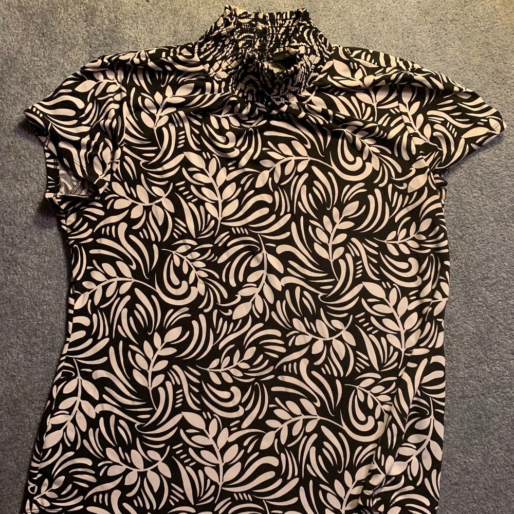 High neck with black and white floral print